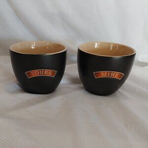 Chic Black and Tan Mug Set with 'Yours' and 'Mine' Design
